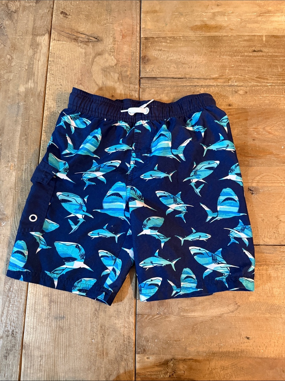 Cat & Jack Navy Blue Shark Swim Trunks